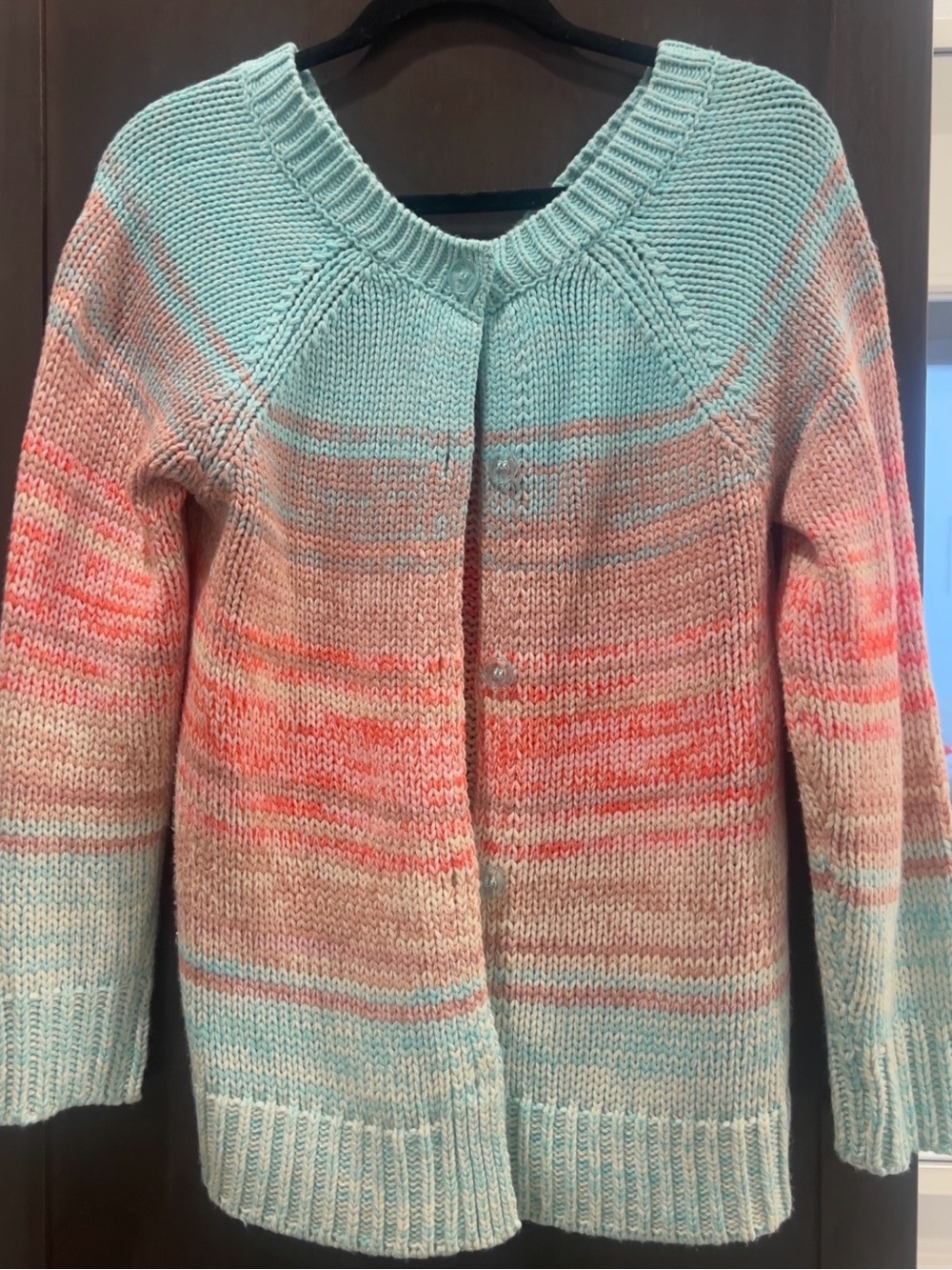 525 America Pastel Multicolor Knit Cardigan - Light Blue & Coral